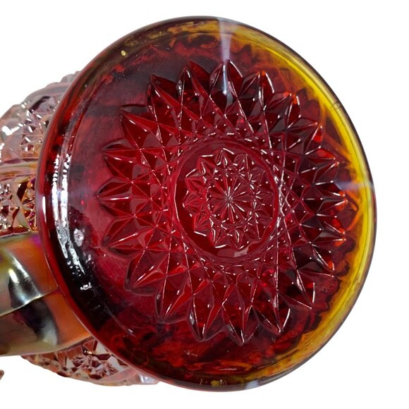 Red Iridescent Carnival Glass Creamer Daisy & Button Pattern Scalloped Rim VTG - Picture 6 of 8